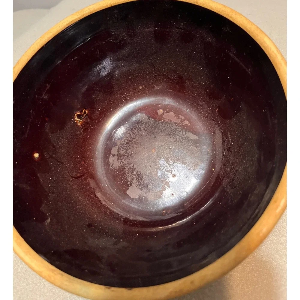 Vintage USA 7 IN Brown Ribbed Stoneware Mixing Bowl‎ Albany Slip Glaze 7.25 Inch